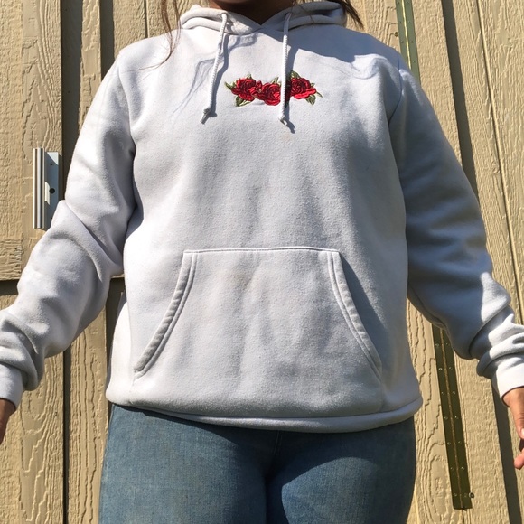 White Hoodie With Red Roses - Picture 3 of 6